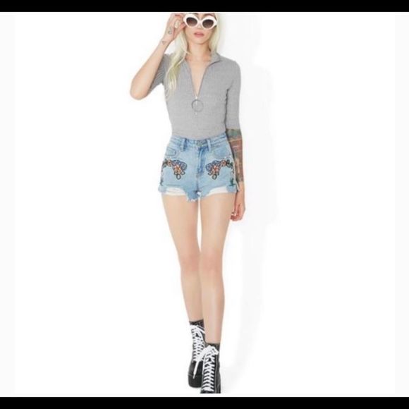 Dance & Marvel High Waist Shorts Cutoff Embroidery Sz S - Picture 7 of 12